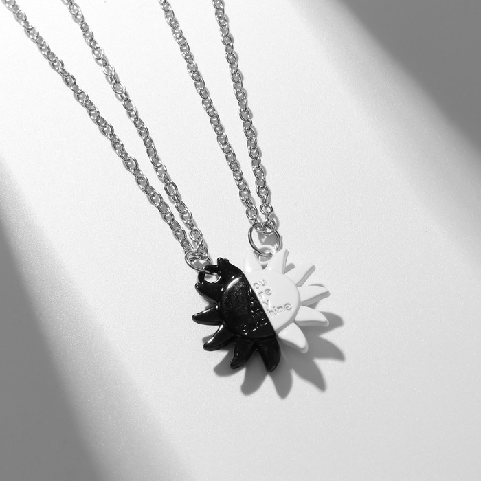 Кулоны &laquo;Неразлучники&raquo; на магните, солнце, цвет бело-чёрный в серебре, 45 см