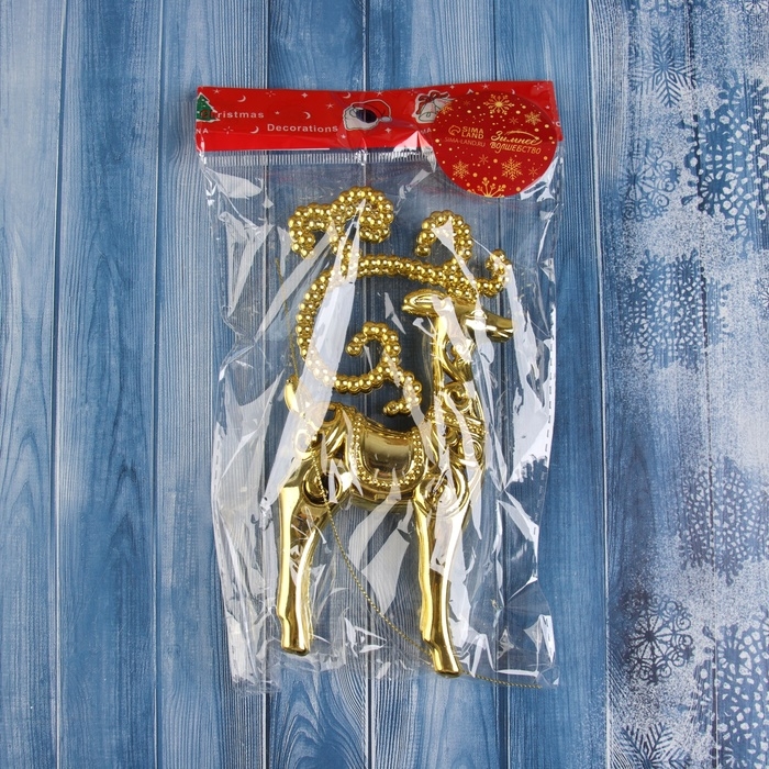 Украшение ёлочное "Олень с рогами из бусин" 16х7,5 см, золото