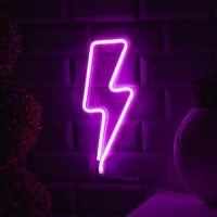 Неоновая вывеска &laquo;Молния&raquo; 13 &times; 33.5 см, батарейки ААх3 (не в комплекте), USB, свечение розовое