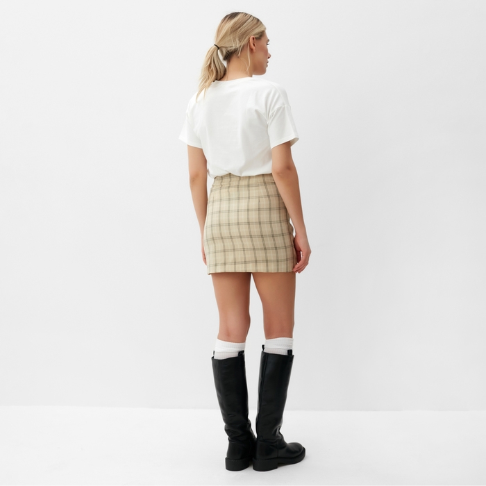 Юбка женская на  запах  MINAKU: Casual Collection цвет клетка бежевая , р-р 44