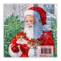 Салфетки новогодние бумажные Home Collection &laquo;Дед Мороз и котята&raquo;, 3 слоя, 33х33 см, 20 шт