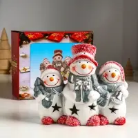 Сувенир керамика свет "Три снеговичка" 14,2х5,5х11,5 см