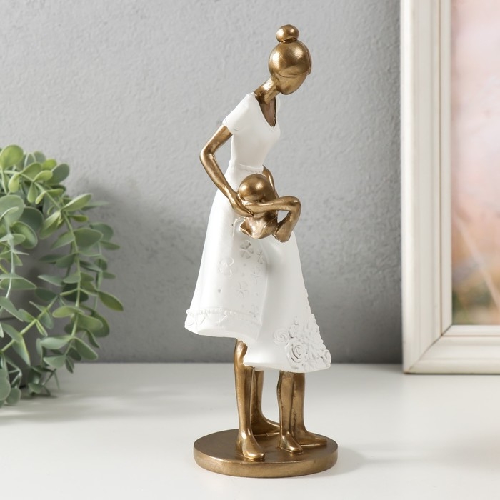 Сувенир полистоун "Мама с дочкой, в белых платьях с цветами" 9х8,5х23,5 см