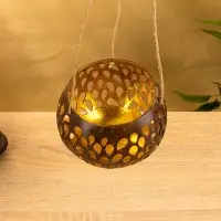 Подсвечник подвесной из кокоса, 12-14 см, коричневый