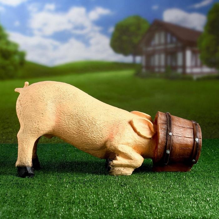 Садовая фигура из полистоуна &laquo;Свинья в кадке&raquo;, 48&times;16&times;24 см