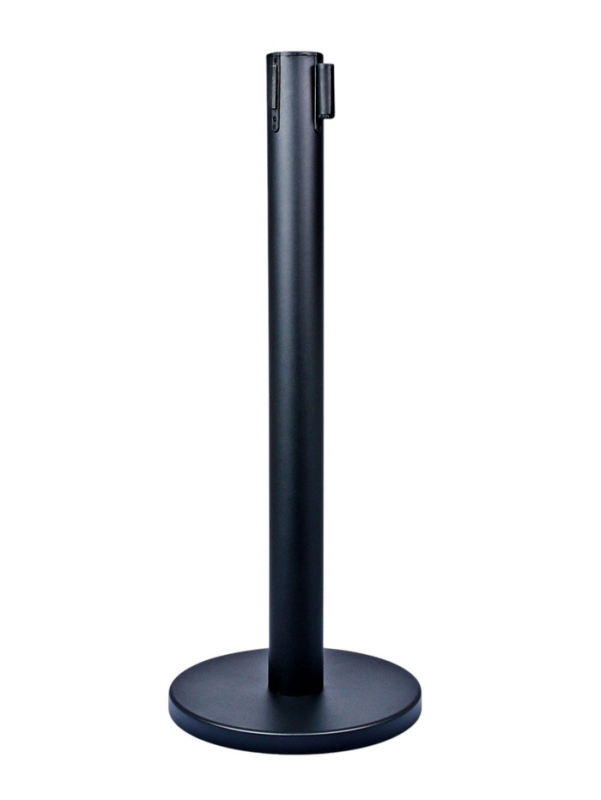 Стойка ограждения черн с вытяжной лентой-470см КРАСНАЯ,высота-90см,d-11см,напольный d-35см