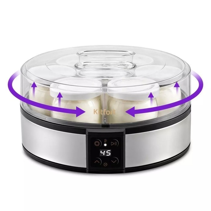 Йогуртница Kitfort КТ-6363, 20 Вт, 180 мл, 7 ёмкостей, стекло, серебристо-чёрная