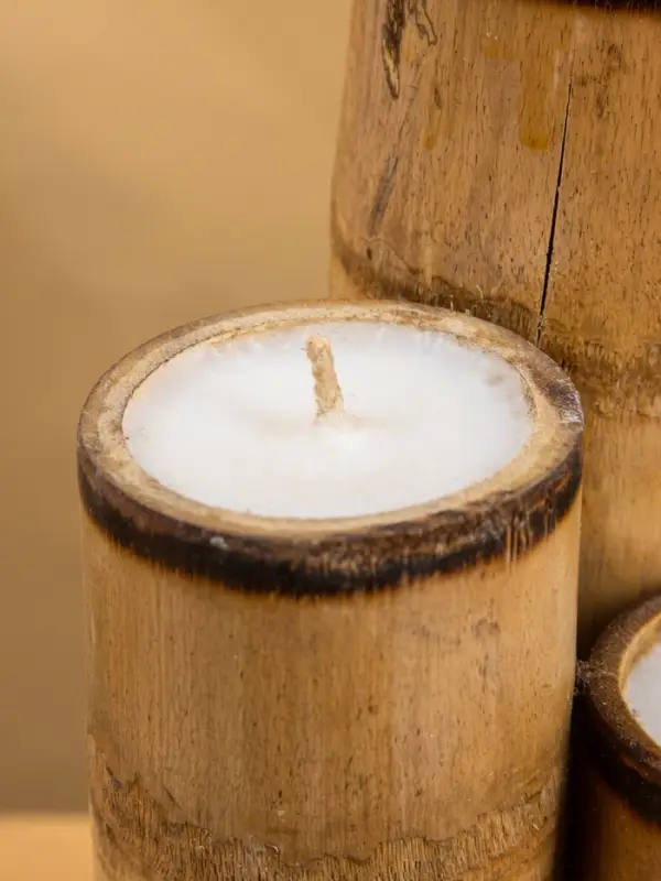 Свеча в бамбуке двойная &laquo;Звезда&raquo;, 13&times;14&times;30 см, 100 мл, бежевая