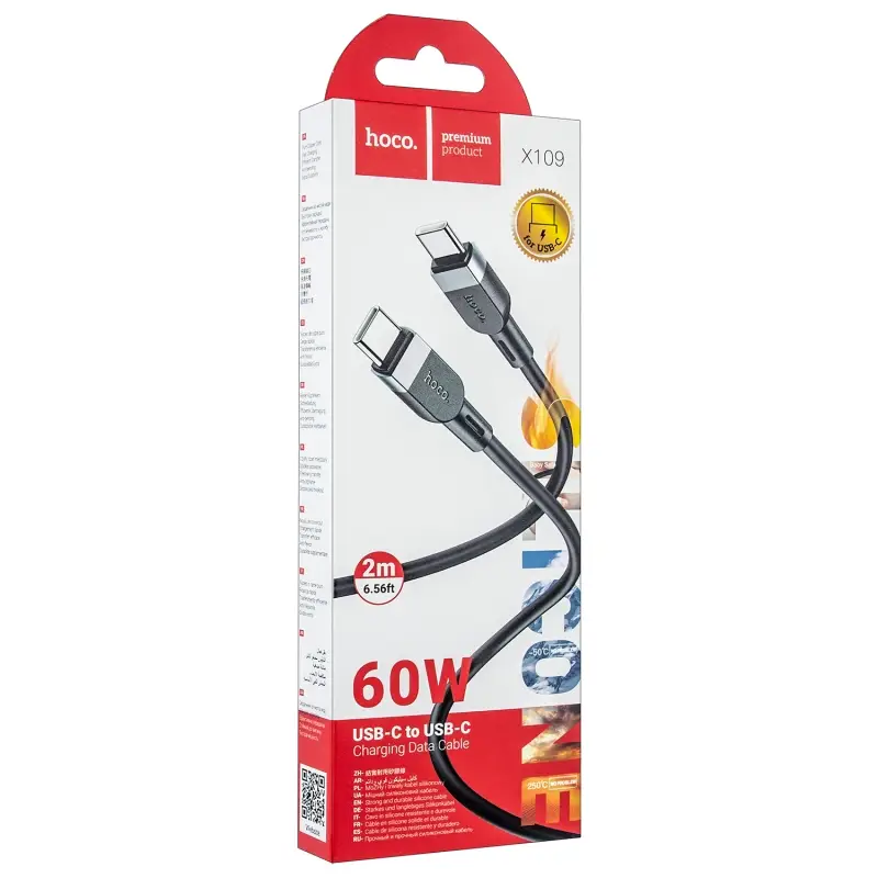 Кабель X109 Type-C на Type-C 2M 60W HOCO черный