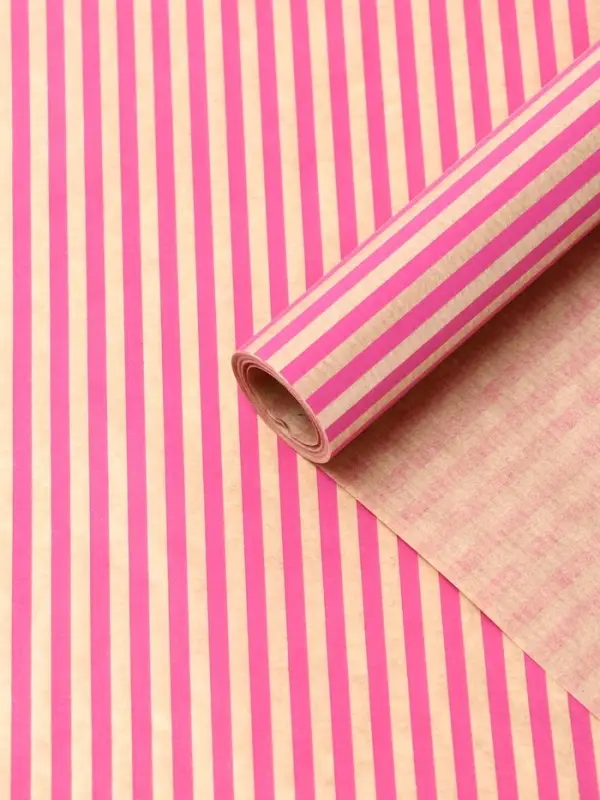 Бумага упаковочная крафт "Полосы розовые", 0,68 х 10 &plusmn;5% м, 60 гр