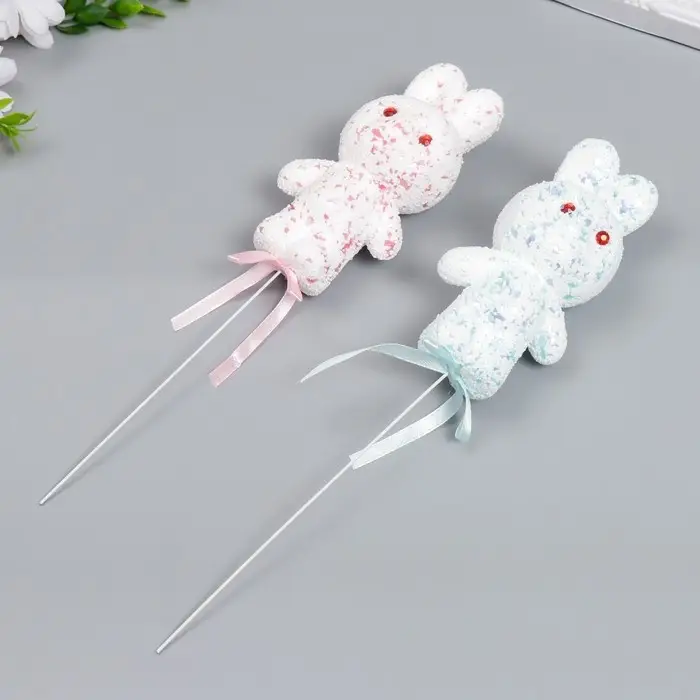 Набор топперов для украшения &laquo;Зайчата: посыпка, блеск&raquo;, 2 шт., розовый, голубой, 12 см