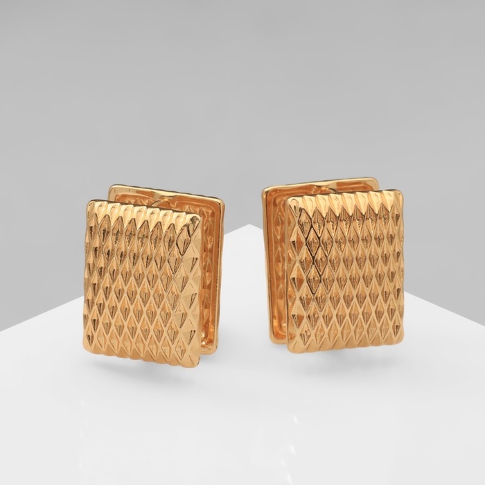 Серьги металл «Аккорд» орнамент, прямоугольник, цвет золото Серьги металл «Аккорд» орнамент, прямоугольник, цвет золото