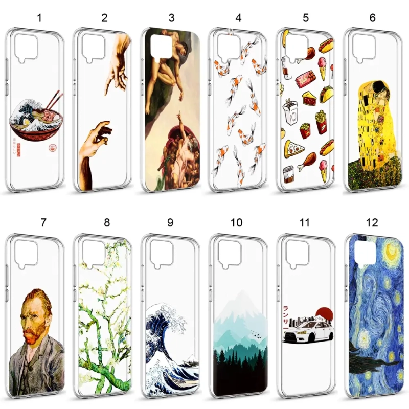 Чехол Samsung A42 TPU 1.0mm прозрачный с принтами в ассортименте