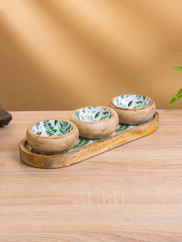 Набор розеток на подносе "Оливковая ветвь" (3 шт) дерево манго 33,5х13х6,5 см