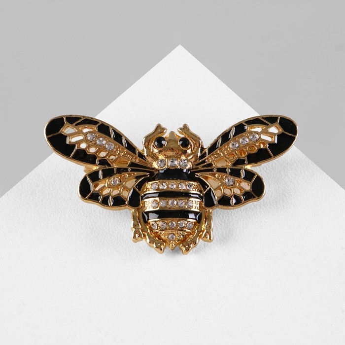Брошь «Пчела» с ажурными крыльями, цвет чёрно-белый в золоте Брошь «Пчела» с ажурными крыльями, цвет чёрно-белый в золоте
