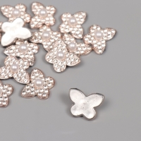 Декор для творчества пластик "Бабочка с жемчужиной" золото набор 15 шт 1,8х1,8х0,7 см