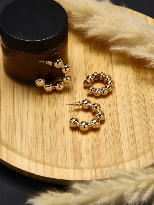 Набор серьги и каффы 3 шт &laquo;Бублики&raquo; дутые, цвет золото