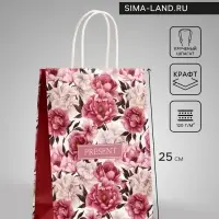 Пакет подарочный крафт &laquo;Цветы&raquo;, 18&times;8&times;25 см