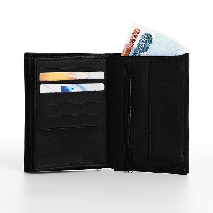 Портмоне мужское без застёжки, 3 в 1, отдел автодокументов, паспорта, карт, купюр, цвет чёрный Портмоне мужское без застёжки, 3 в 1, отдел автодокументов, паспорта, карт, купюр, цвет чёрный