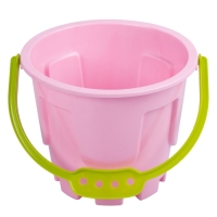 Песочный набор: ведро 1,2 л, лопатка, грабли, 4 формочки, лейка 0,2 л, розово-салатовый