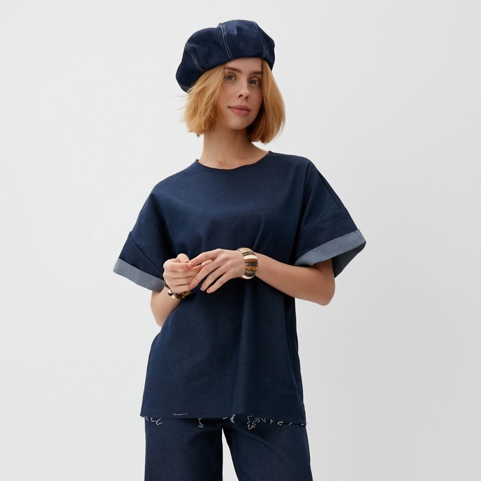 Футболка женская оверсайз MINAKU: Jeans Collection цвет синий, р-р 50 Футболка женская оверсайз MINAKU: Jeans Collection цвет синий, р-р 50