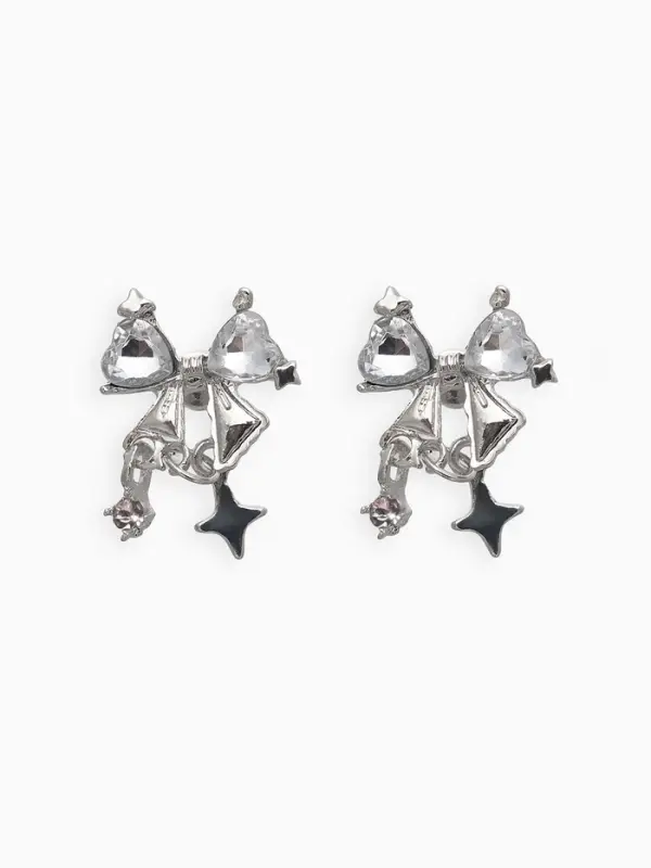 Серьги &laquo;Бантик&raquo; со звёздочкой, белый в серебре
