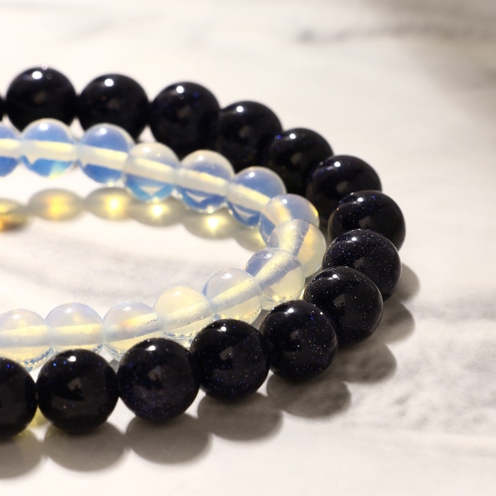 Набор браслетов шар №6 &laquo;Лунный камень&raquo; и шар №8 Авантюрин синий&raquo;