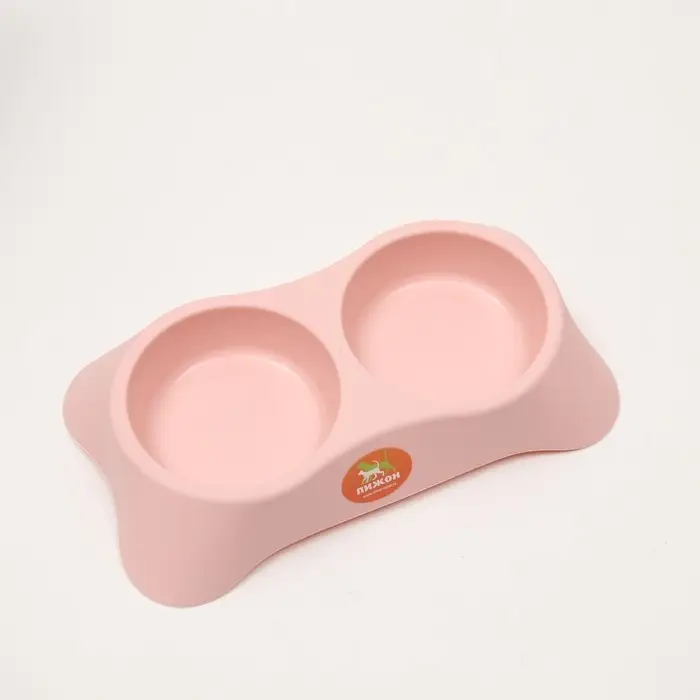 Миска пластиковая двойная, 28 х 16 х 5 см, розовая