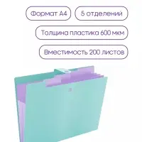 Папка А4, 5 отделений, Calligrata, 600 мкм, на кнопке, зеленая, матовая