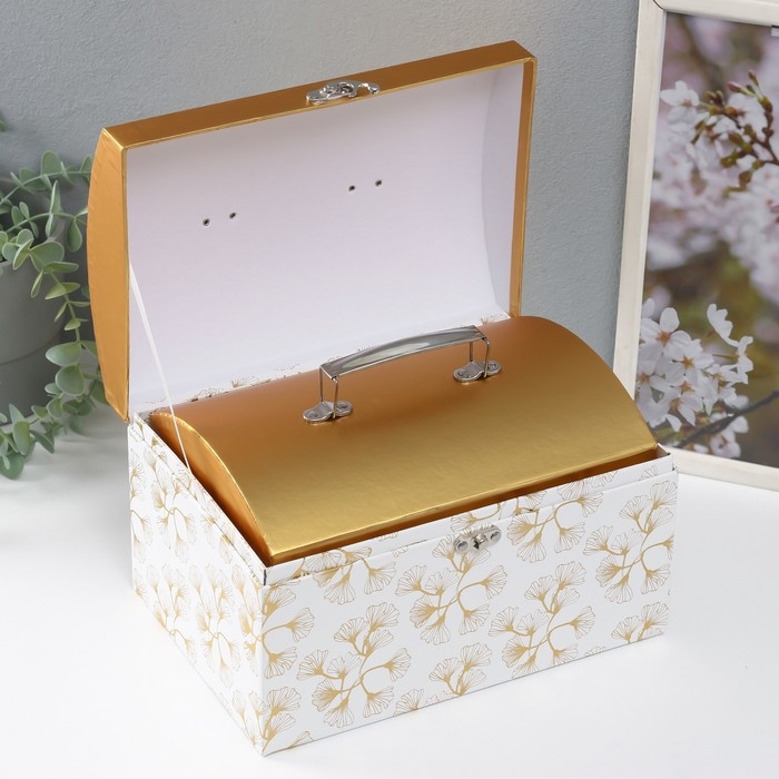 Шкатулка картон сундучок Шкатулка картон сундучок "Узор золотом" набор 3 шт 26х18х16,5 24х16х14,5 22х14х12,7 см