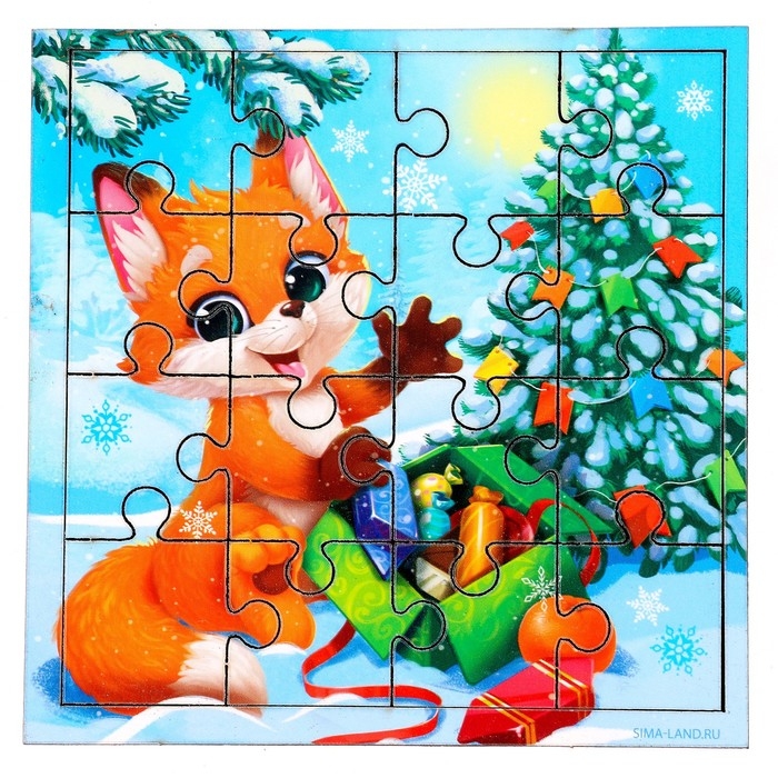 Деревянный пазл &laquo;Новый год! Лисёнок с подарками&raquo;