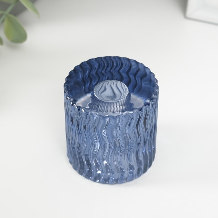 Подсвечник стекло на 1 свечу Подсвечник стекло на 1 свечу "Цилиндр. Волна" синий d=2 см 4,8х4,8х5 см