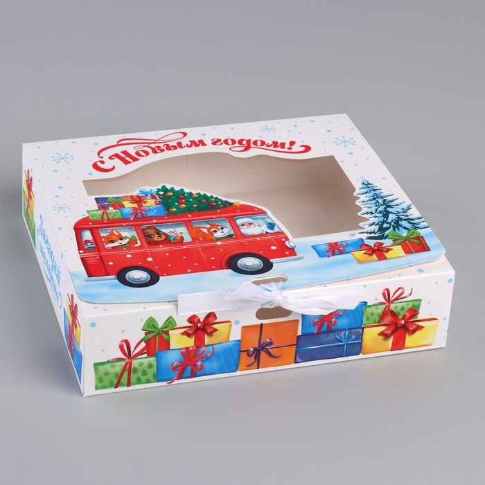 Коробка новогодняя складная &laquo;Новогодний автобус&raquo; 20 х18 х 5 см, Новый год