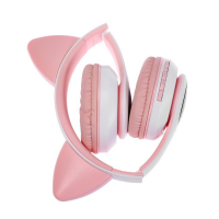 Наушники-Кошки MYBIT W-32, беспроводные, MIC, BT 5.0, AUX, microSD, MP3, 400 мАч, розовые