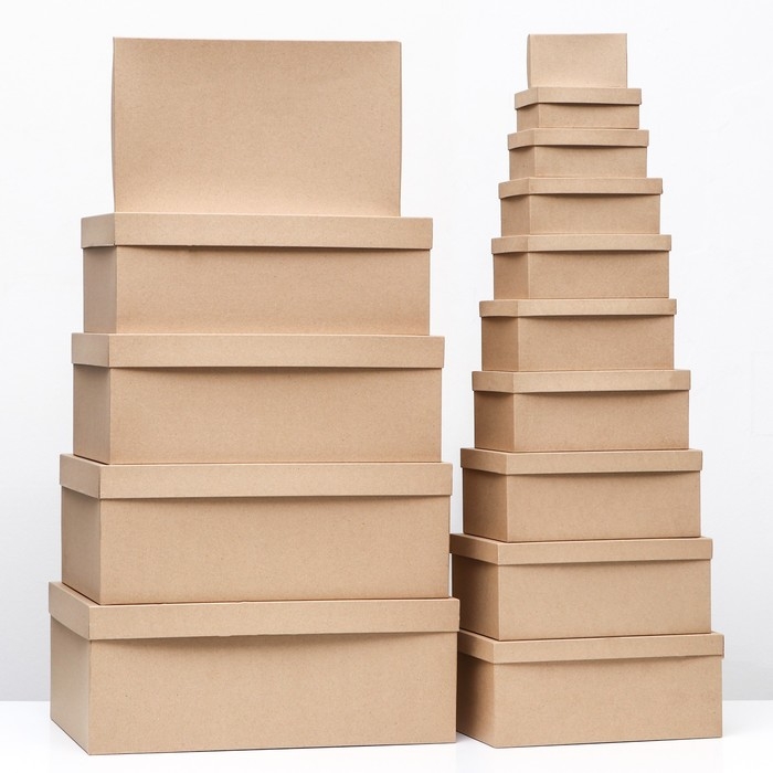 Набор коробок крафт однотонный 15в1 44 х 34 х 15,5 - 11 х 6 х 4 см Набор коробок крафт однотонный 15в1 44 х 34 х 15,5 - 11 х 6 х 4 см