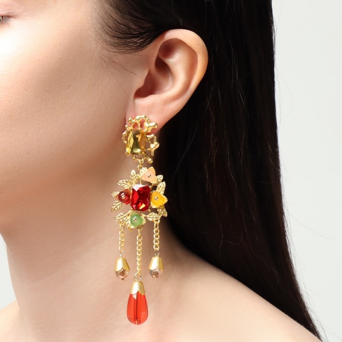 Серьги висячие «Цветение», цветные в золоте Серьги висячие «Цветение», цветные в золоте