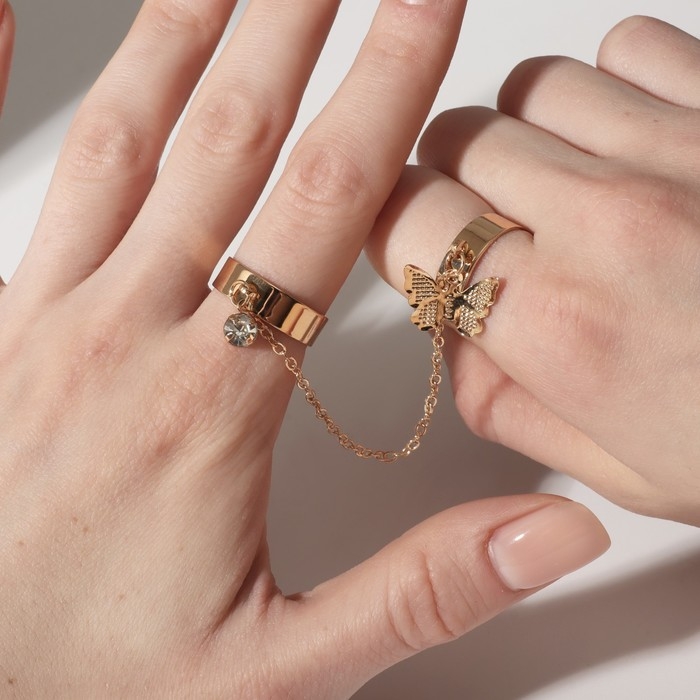 Набор колец 2 штуки «Тренд» лёгкость, цвет золото, безразмерные Набор колец 2 штуки «Тренд» лёгкость, цвет золото, безразмерные