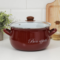 Кастрюля эмалированная &laquo;Бордо&raquo;, 5,1 л, стеклянная крышка, индукция, цвет бордовый