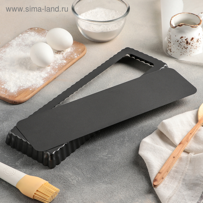 Форма для выпечки &laquo;Жаклин. Прямоугольник рифлёный&raquo;, 35&times;11&times;2,5 см, съёмное дно, антипригарное покрытие, цвет чёрный