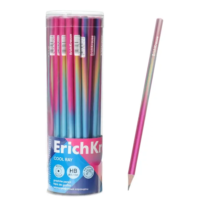 Карандаш чернографитный Erich Krause &laquo;CoolRay&raquo; HB, дерево. грифель, d=2.2 мм, корпус круглый, металлик МИКС