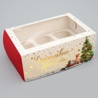 Коробка складная на 6 капкейков с окном «Счастливого Нового года», 25 х 17 х 10 см, Новый год Коробка складная на 6 капкейков с окном «Счастливого Нового года», 25 х 17 х 10 см, Новый год