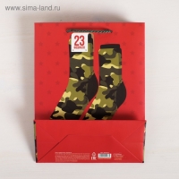 Пакет подарочный ламинированный вертикальный, упаковка, &laquo;Защитнику!&raquo;, MS 18 х 23 х 10 см