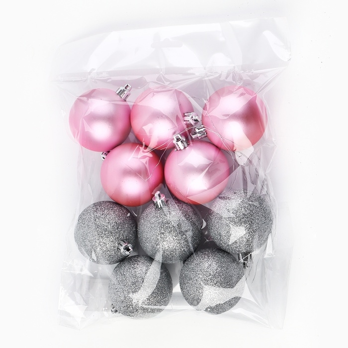 Шары ёлочные новогодние, на Новый год, d=6 см, 10 шт., цвет розовый и серебристый
