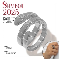 Новый год! Символ года 2025! Кольцо металл &laquo;Змея&raquo; тренд, цвет серебро, размер 17