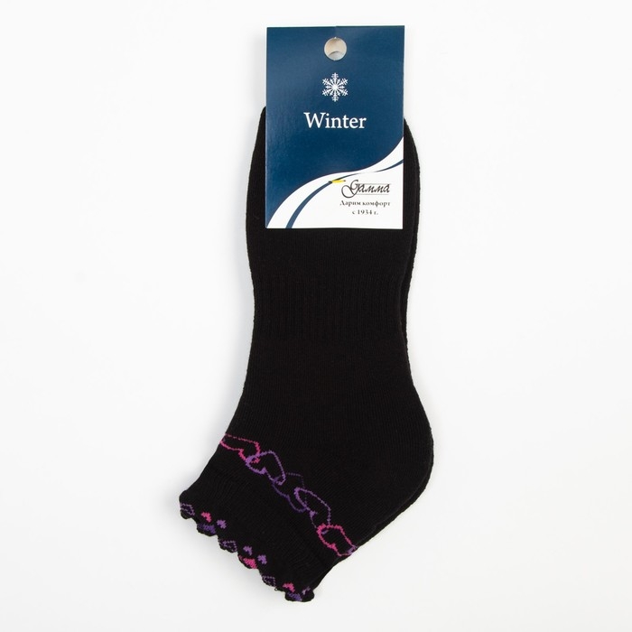 Носки женские махровые &laquo;Сердечки&raquo;, цвет чёрный, размер 23-25