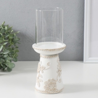 Подсвечник полистоун на 1 свечу "Цветение. Кружево" белая с золотой патиной 9,5х9,5х24,2 см   984823