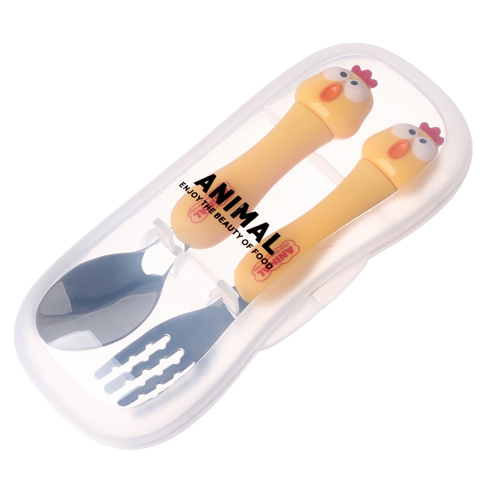 Набор детских столовых приборов в футляре &laquo;Курочки&raquo;, вилка, ложка