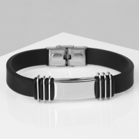 Браслет унисекс «Стиль» прямоугольник с тройными вставками, цвет чёрный с серебром, 23 см Браслет унисекс «Стиль» прямоугольник с тройными вставками, цвет чёрный с серебром, 23 см