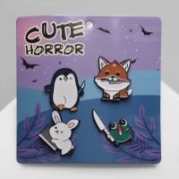 Набор значков (4 шт.) &laquo;Опасные зверюшки&raquo;, цветной в чёрном металле