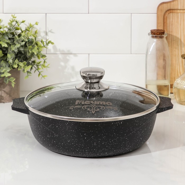 Жаровня &laquo;Гранит Black&raquo; Induction Pro, 3 л, d=28 см, стеклянная крышка, антипригарное покрытие, индукция, цвет чёрный